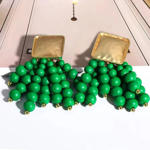 Zara Green Cascade Beaded Earrings - Picture 4 of 6